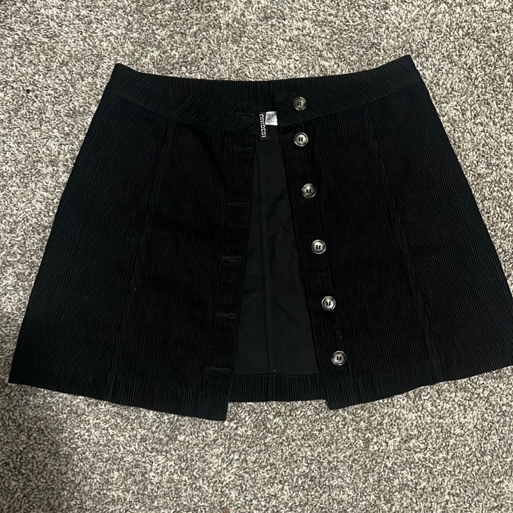 Black Divided Skirt Button Up Corduroy Material
